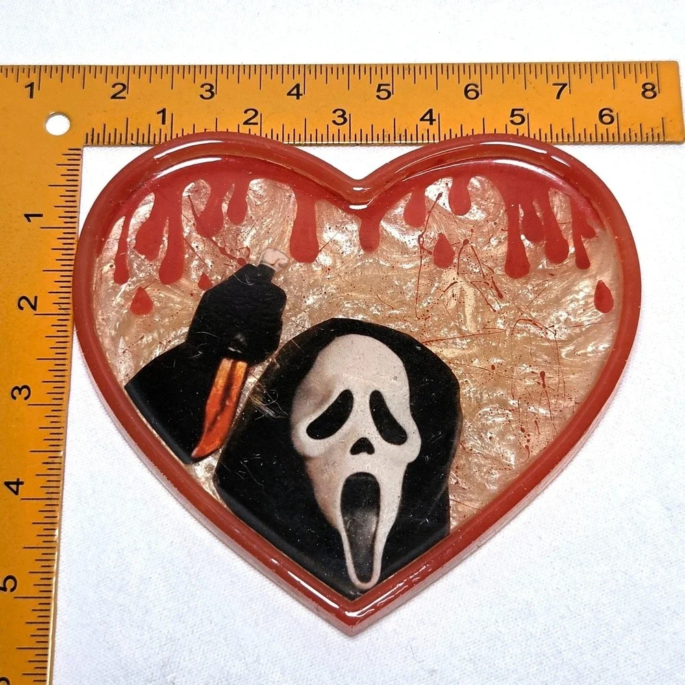 Handmade Scream Ghostface Casey‎ Becker Heart Resin Trinket Tray Set Red New